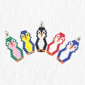 Handmade Pony Bead Penguin Keychain | Colorful Beaded Bag Charm